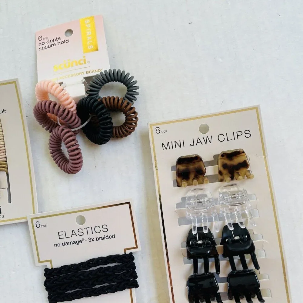 Scunci Hair Accessories Assorted Elastic Tie Mini Jaw Clips New Opened